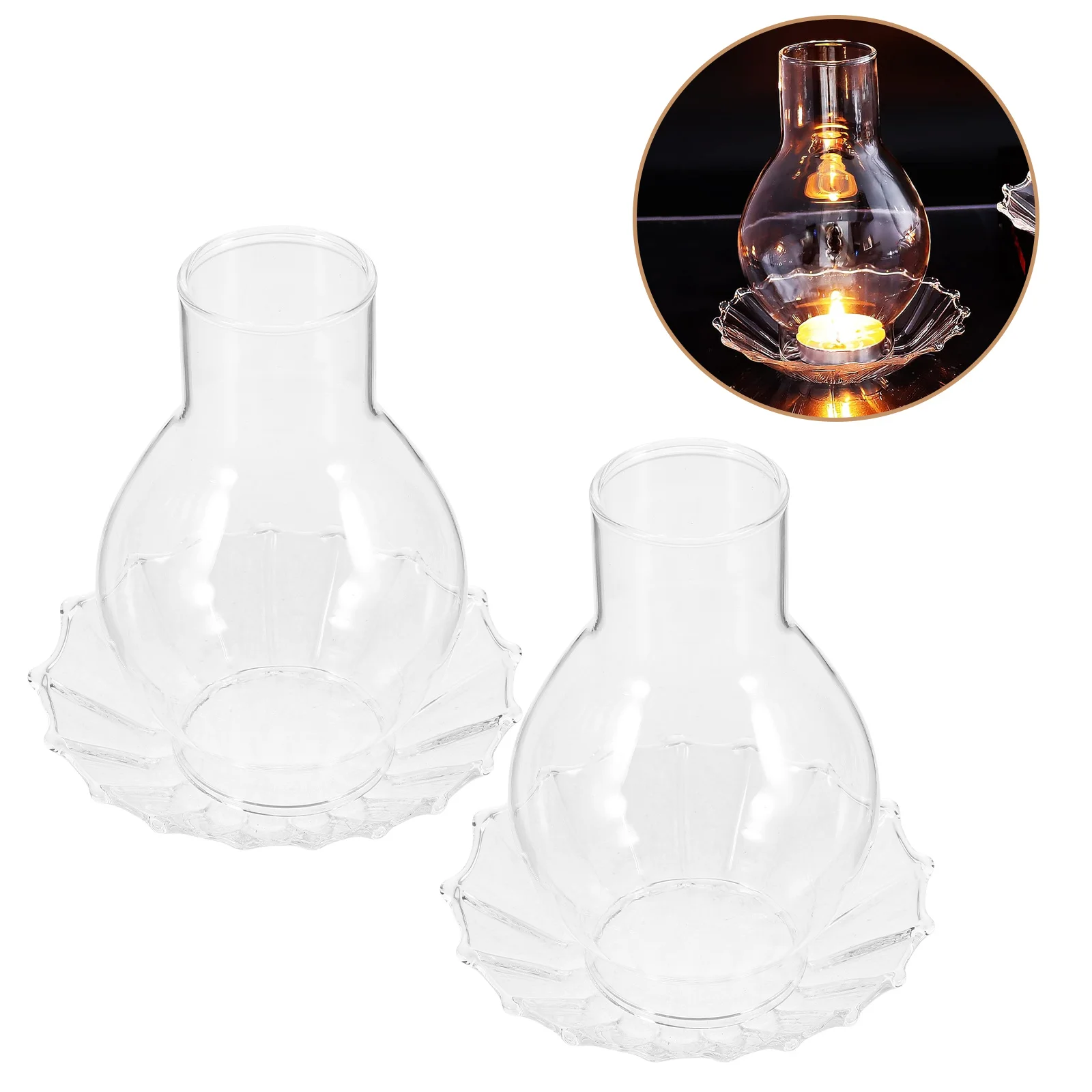 مجموعتان من حاملات الزجاج الشفاف، أغطية شمع عتيقة مقاومة للرياح، غطاء مزخرف، ظلال شمع زجاجية شفافة #1