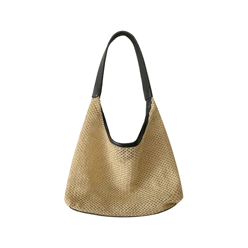 The New Fashion Retro Female Tote Bag Straw Braided Bag With Large Capacity Hand Bill Shoulder Bag