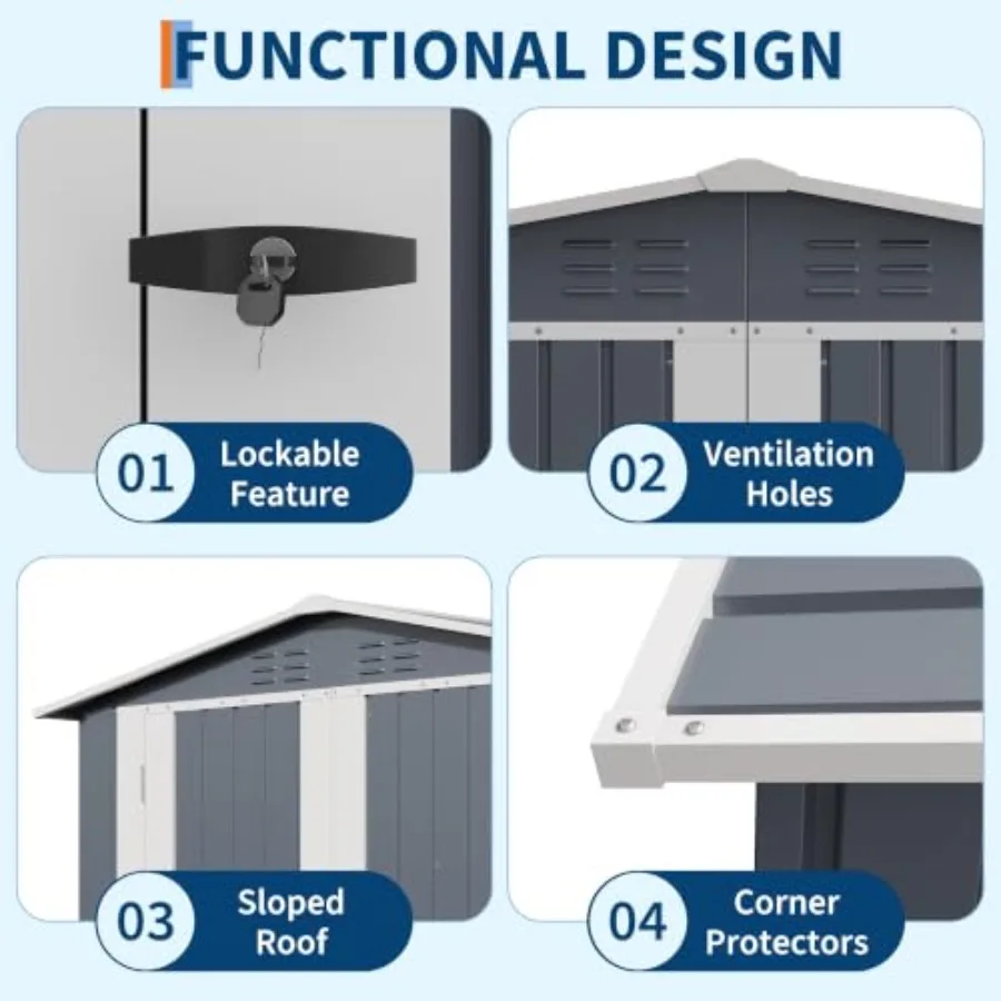 Feet Metal Outdoor Storage Shed with Lockable Door Compact: Durable Galvanized Steel, Gray, Weather-Resistant Space-Saving Desi