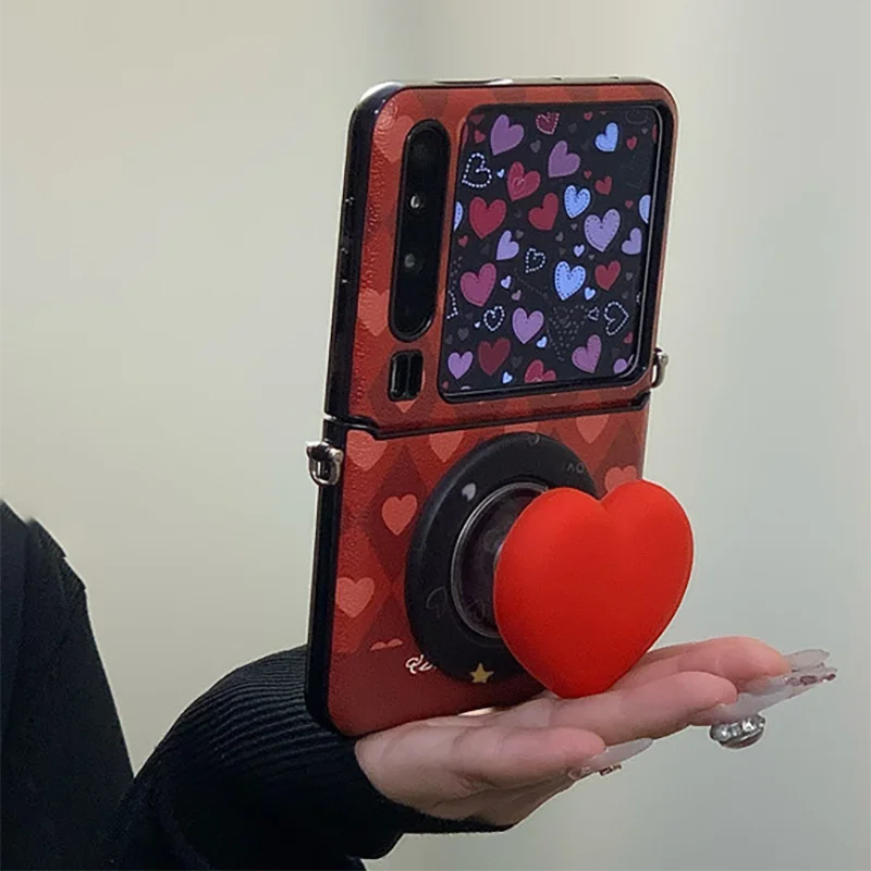 

Cute Magnetic flip Case for Xiaomi Mix flip/ Xiaomi Mix flip 2 Phone Case Kawaii Red 3d Heart Style Leather Flip Cover
