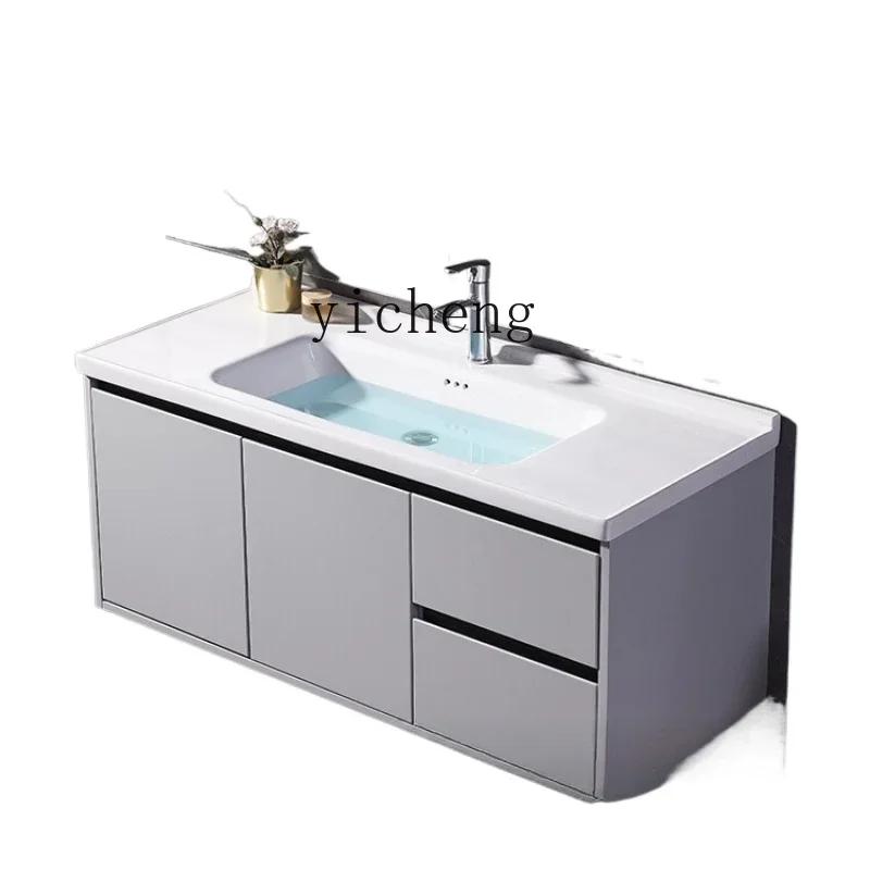 

Bathroom Cabinet Combination Oak Stone Plate Seamless Basin Washstand Invisible Hidden Mirror