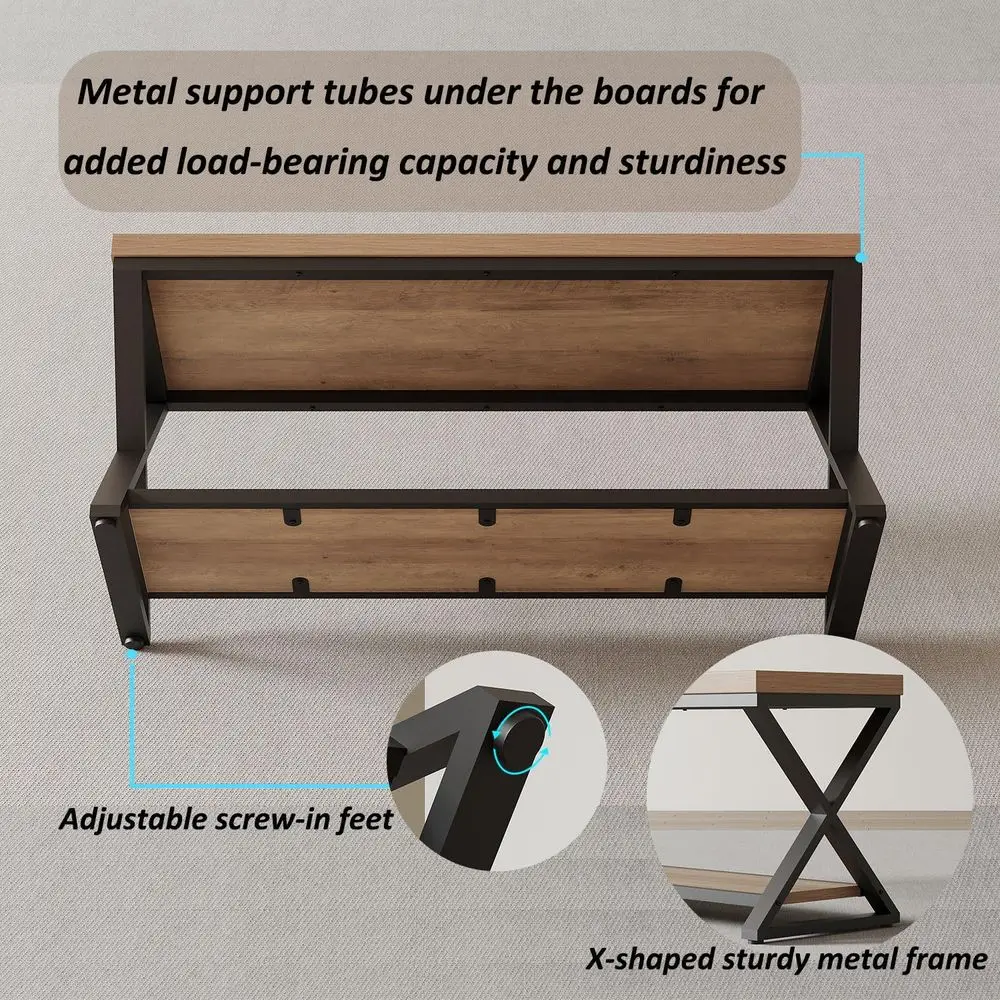 Banco de Entrada Estilo Industrial em Carvalho com Armazenamento para Sapatos, 39 Polegadas de Comprimento para Hall de Entrada
