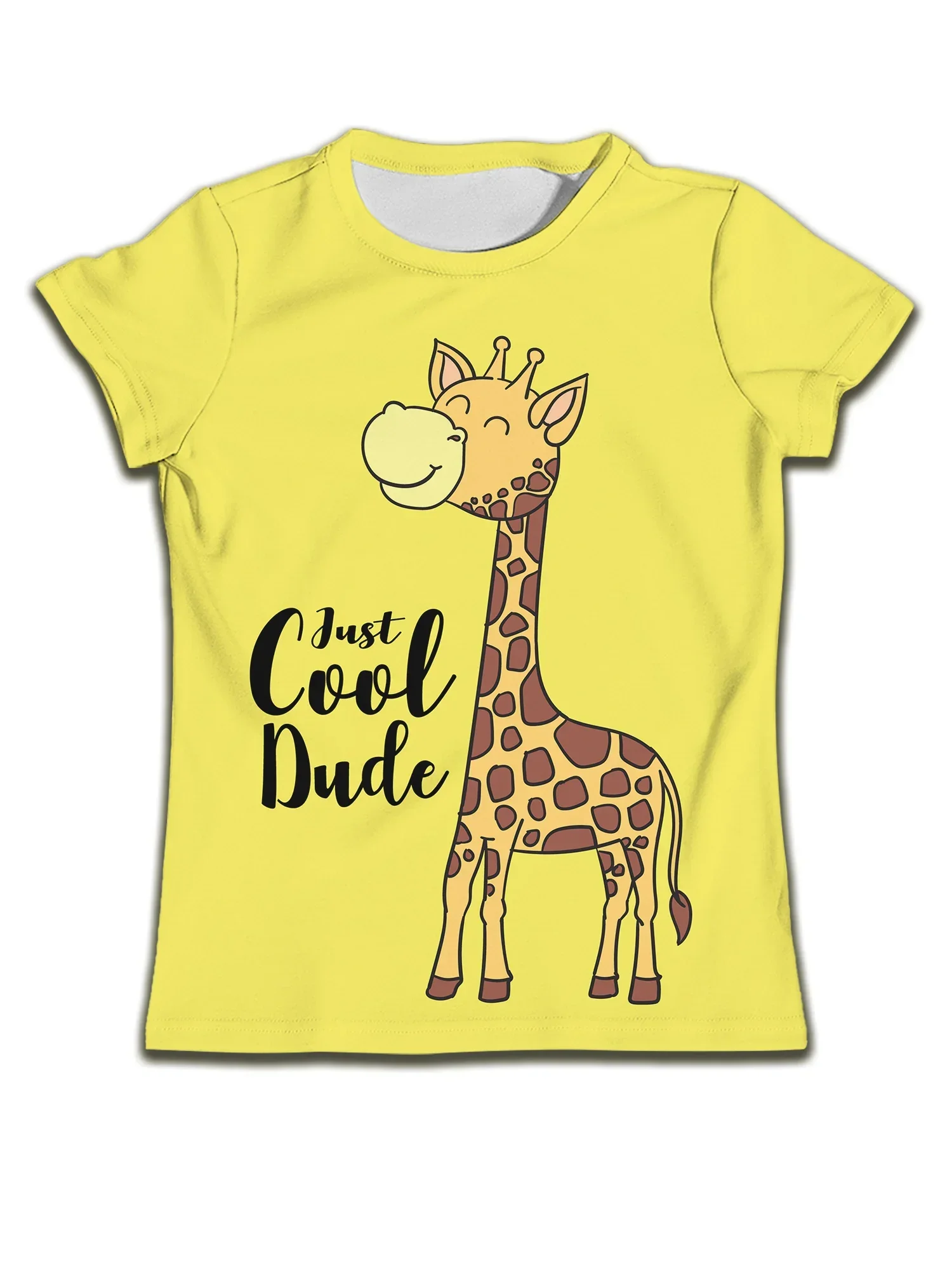 

Boy Kids T Shirts Cute Giraffe Print Girls Cartoon Children's Clothing Football Shirt Yellow T-shirt Short Sleeve Girl Blouse