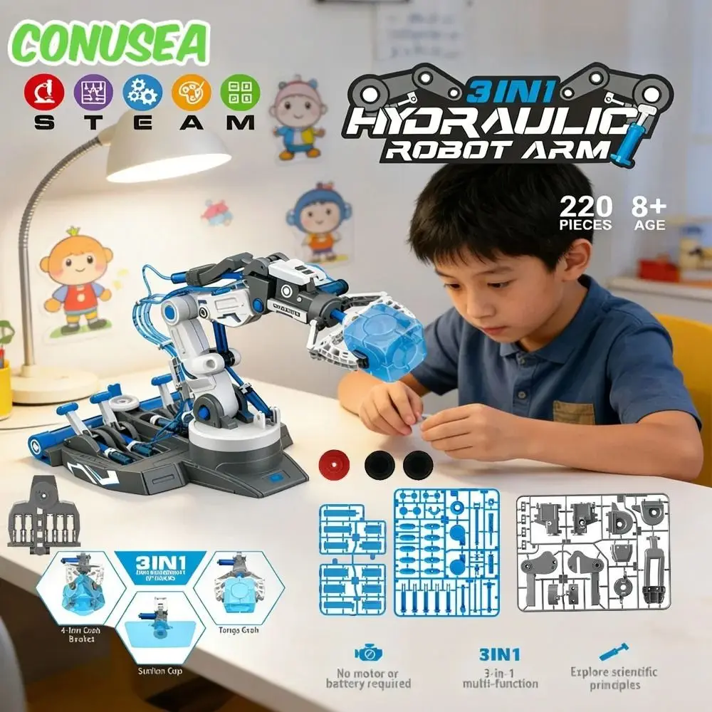 

DIY Assembled Hydraulic Mechanical Arm 3IN1 Model Kit Hydraulic System Science Experiment Set Puzzle Toy Mechanical Design