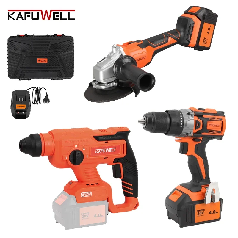 Kafuwell pa4544h venda quente sem fio recarregável profissional ângulo moedor kit de broca impacto lítio conjunto ferramentas elétricas