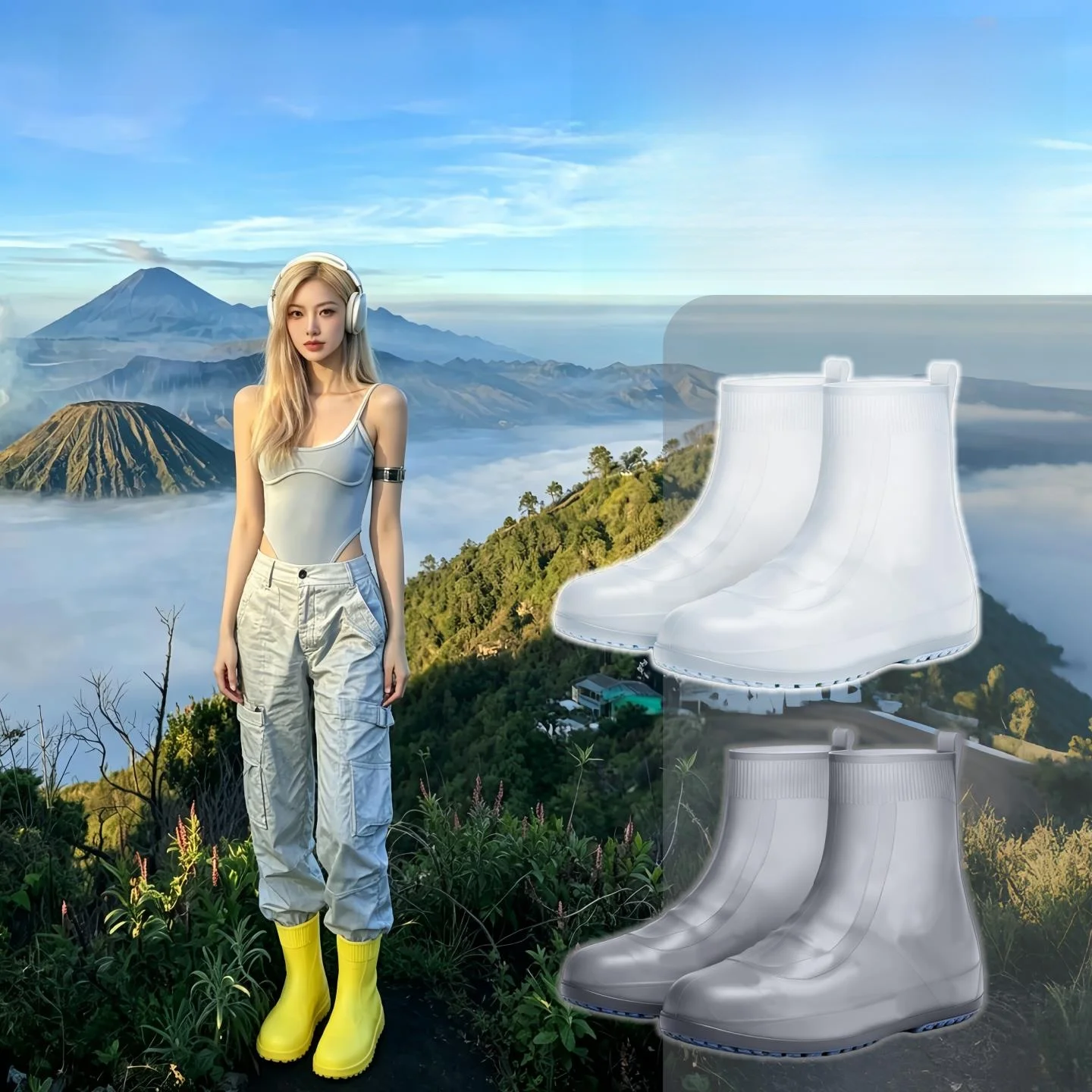 ポータブル屋外火山観光用男女兼用シューズカバー、レインブーツ、滑り止め防水シリコン、家庭用ユニバーサルノーマルサイズ