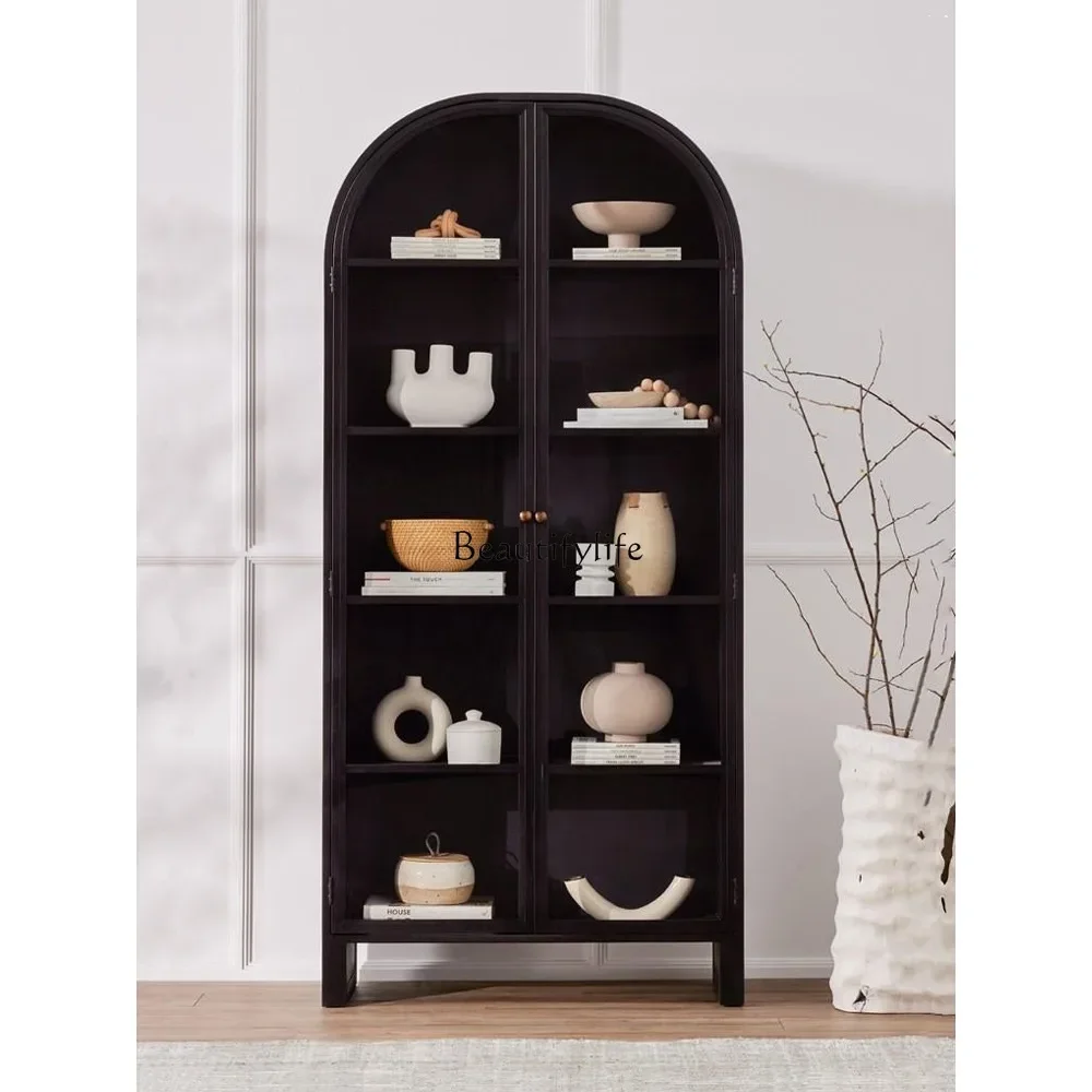

FG40American Light Luxury Solid Wood Bookcase Simple Home Dome Shape Vintage Wine Cabinet with Glass Door