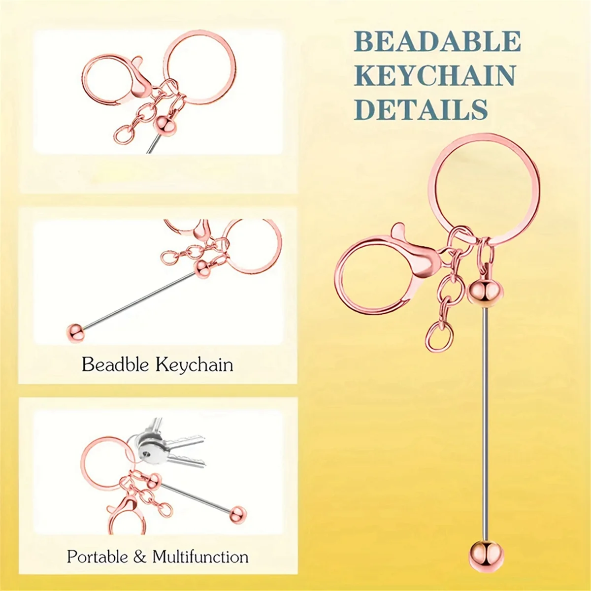 New 12 Pieces Metal Beadable Keychain Bars Blanks for Beads Pendant Jewelry Charms DIY Crafts Keychains Making Gift