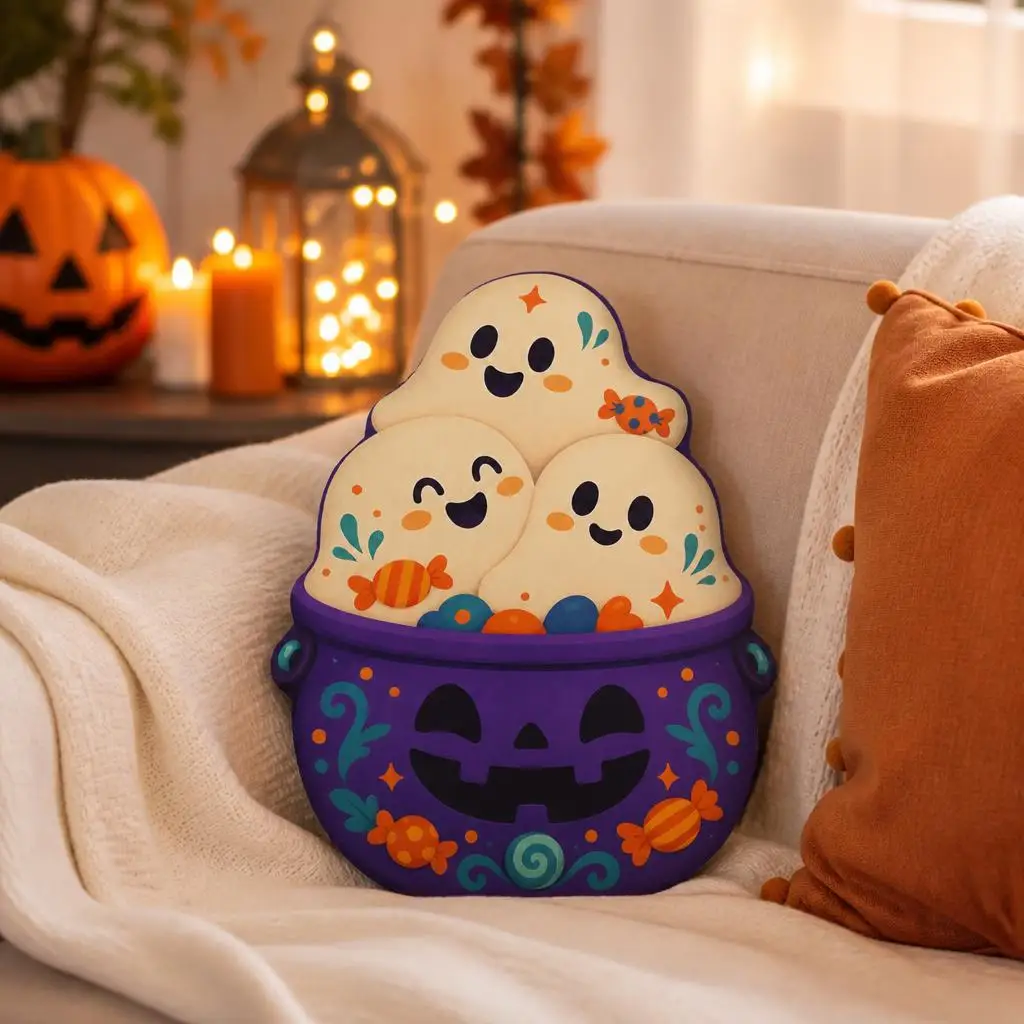 Halloween Ghost Stack Plush Pillow Jack O Lantern Candy Bucket Cushion Cute Spooky Stuffed Throw Pillow Party Decor Gift