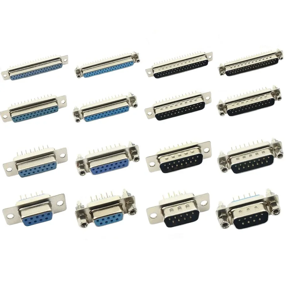 25pcs D-SUB DIP PCB Straight Connector 9 15 25 37 Round Pin Male Female Set Screw Plug Socket Adapter 2 Row DB9 DB15 DB25 DB37