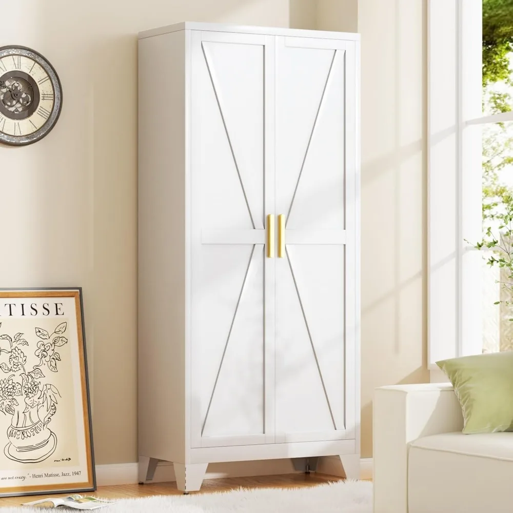 

71H Tall Metal Storage Cabinet with 2 Doors and Adjustable Shelves,Farmhouse Storage Cabinet with Barn Doors,Pantry Storage for