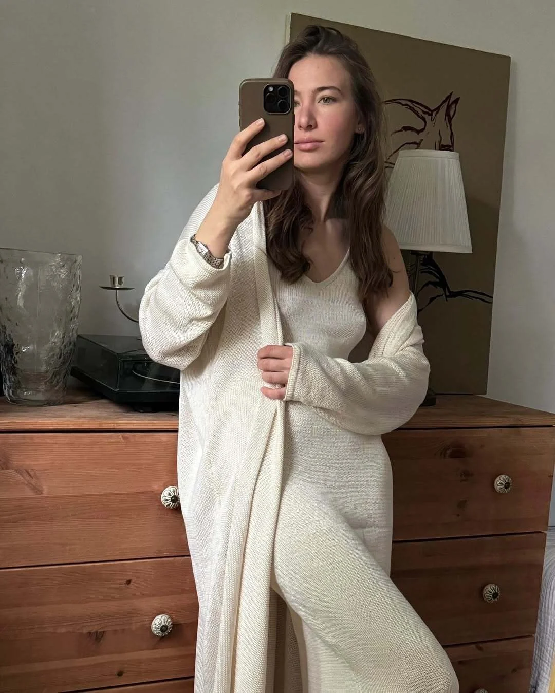 Elegant Female Hollow Outfits Cotton Tracksuit Hirsionsan Soft Loose Sets Women Two Pieces Long Sleeve Cardigan & Vest Dresses