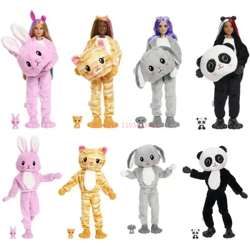 Original Mattel Barbie Cutie Reveal Doll Pet Polar Bear Panda Orange Cat Snowflake Model Toys Cartoon Decor Toys Surprise Gift