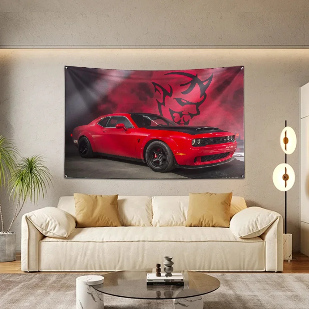 

3x5 Ft SRT Hellcat Demon Dodge Challenger Flag Polyester Digital Printing Banner For Garage or Out door Decoration