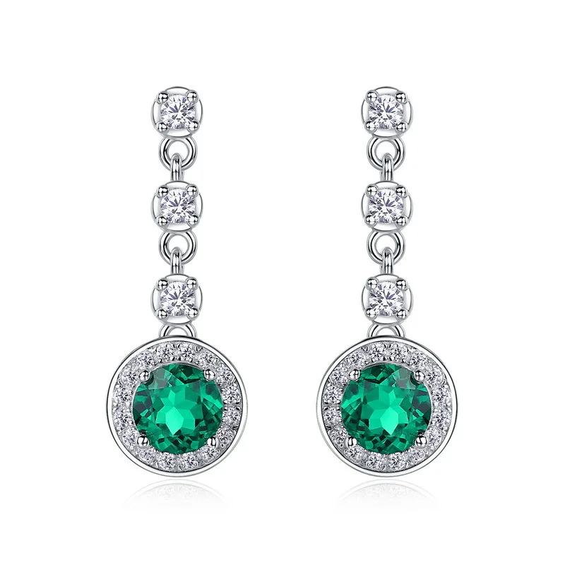 

Dangle Emerald Earrings for Women, S925 Sterling Silver Lab-Grown Round Stud, Light Luxury Dainty Everyday Jewelry Gift