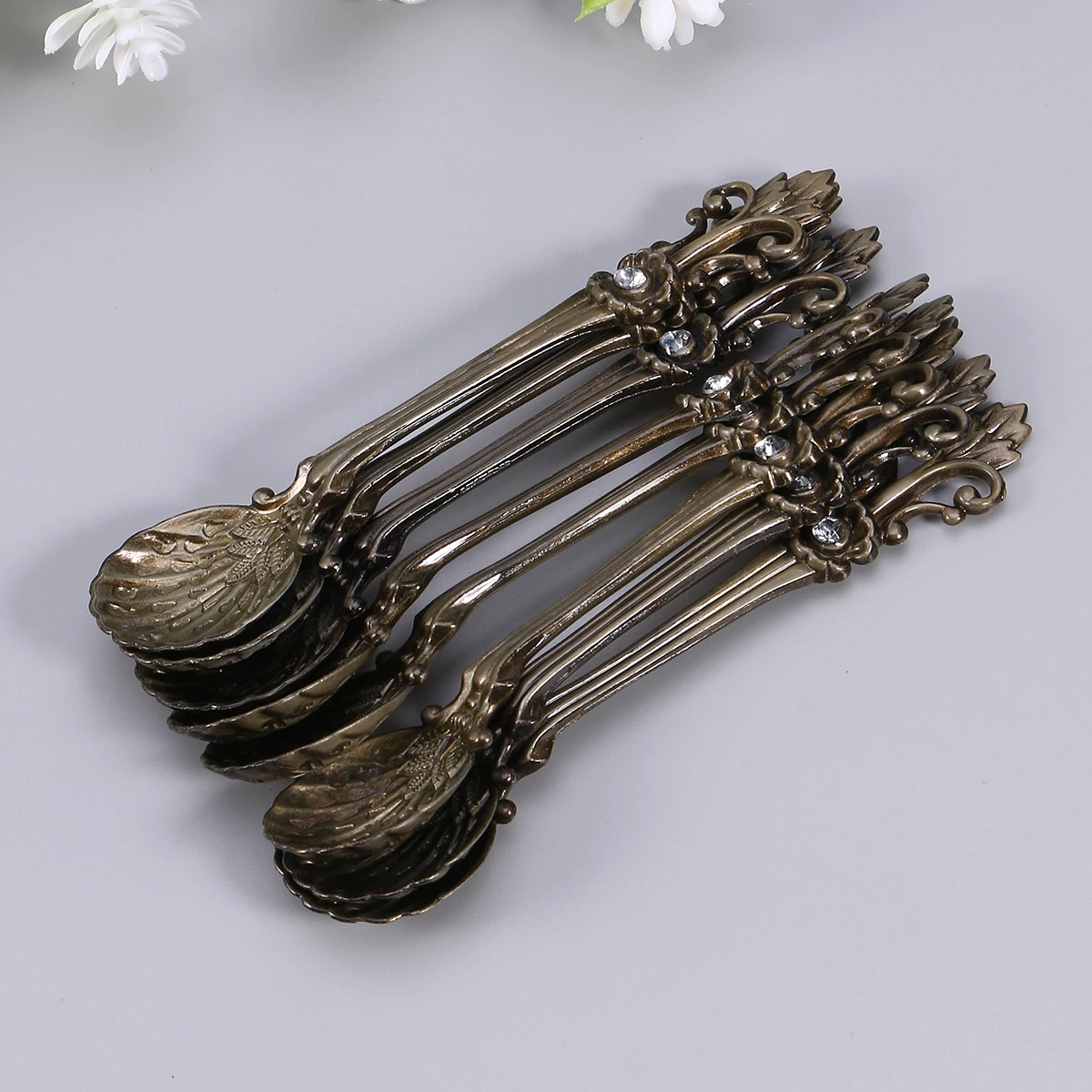 

8 Pcs Coffee Spoon Dessert Unique Vintage Design Stirring Tablespoon Bronze