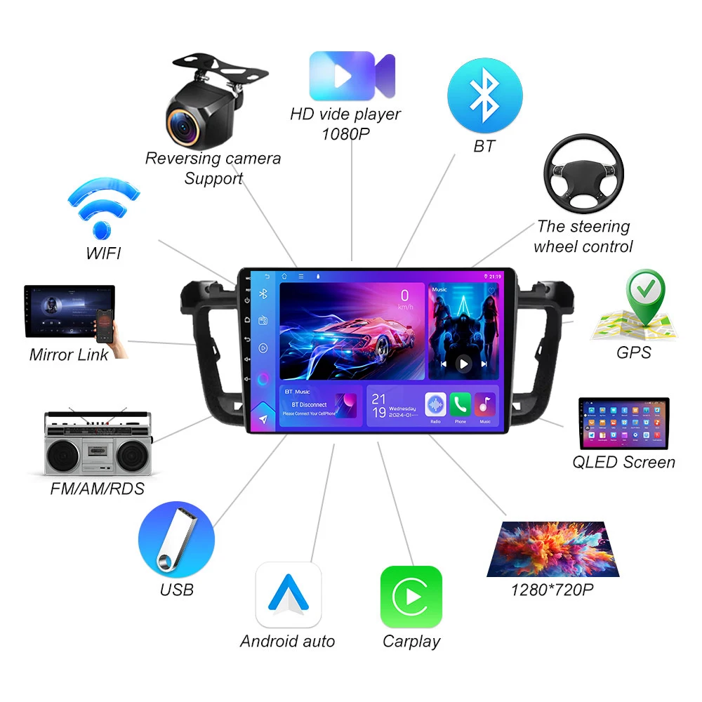 CarPlay Android راديو تلقائي لبيجو 508 2011 - 2018 WIFI No 2din شاشة تعمل باللمس GPS مشغل USB نظام ترفيه السيارة DVD 4G