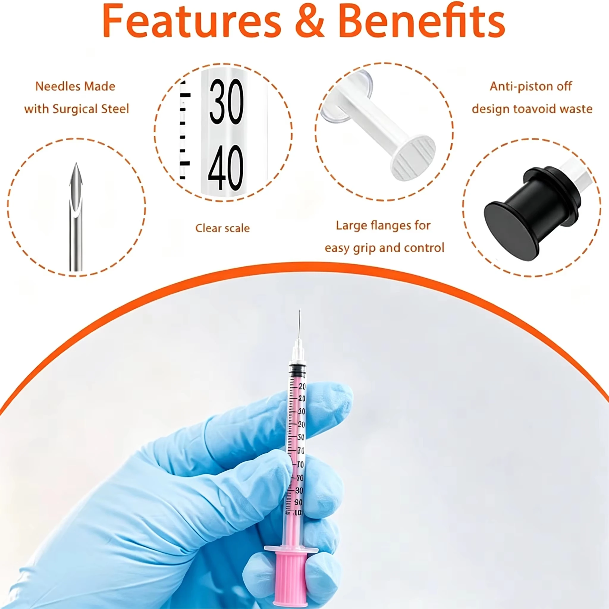 100pcs 1ml Pink Disposable Insulin Syringe 31G 8mm Fine Needle Sterile Hypodermic Injection Syringe For Subcutaneous Use