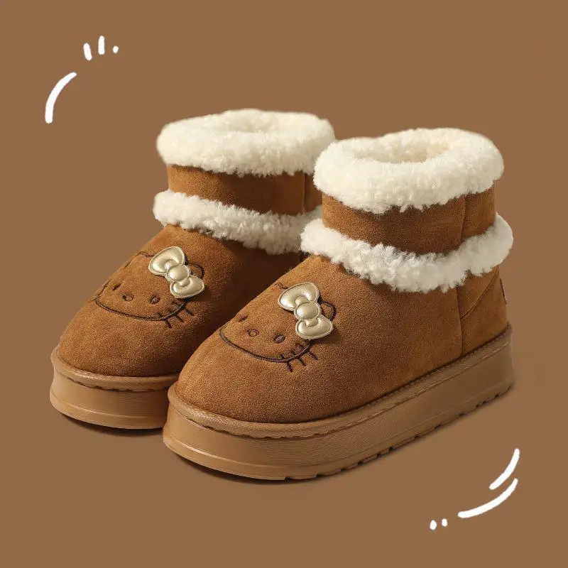 Bonito sanrio olá kitty botas de neve anime dos desenhos animados menina inverno engrossar sapatos de algodão quente ao ar livre fundo grosso anti deslizamento sapatos presente