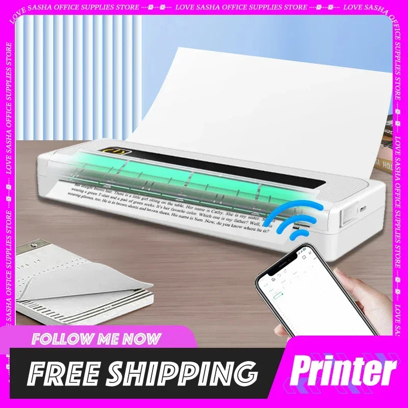 

A4 Thermal Printer Bluetooth Wireless Portable Inkless Compact HD Customized A4 Printer For Computer Home Office Students