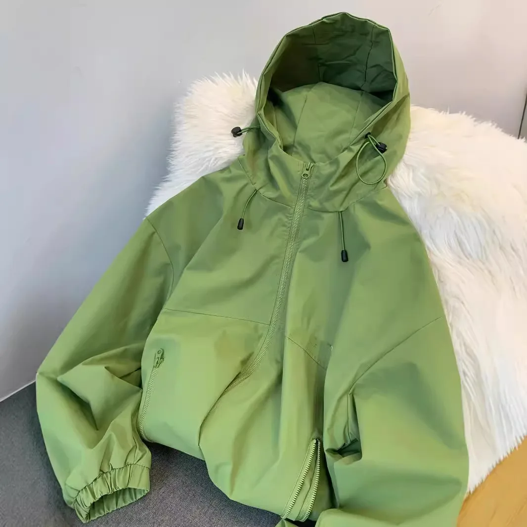 

2024 Spring and Autumn Green Hooded Stormtrooper Jacket Korean Loose Trendy Jacket coat women jaqueta feminina inverno