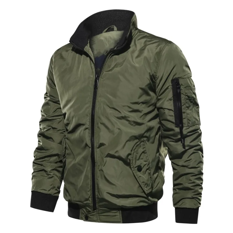 

Однотонный кардиган на молнии с высоким воротником и карманом и длинными рукавами, мужской осенний повседневный свободный топ