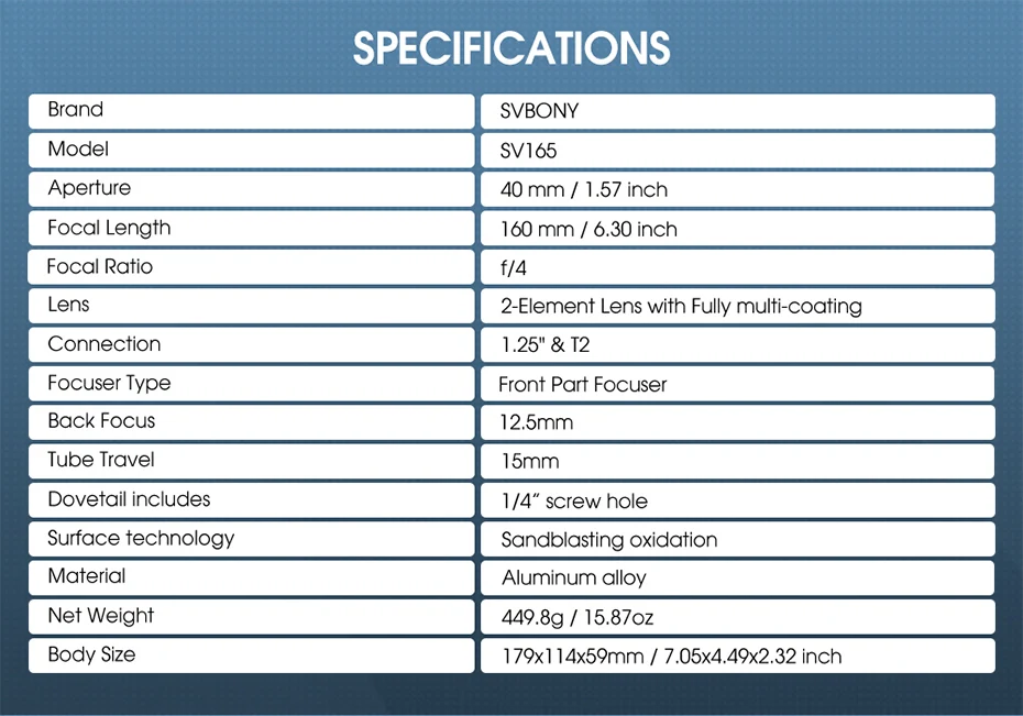 Svbony SV165 Sucherfernrohr für Teleskop, 40 mm, tragbares Mini-Leitfernrohr, F4, 160 mm, mehrfach beschichtet, mit integriertem Spiralfokussierer – Detail 15