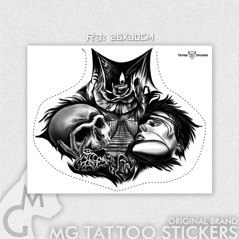 Pegatinas de tatuaje de calavera Punk, tatuajes temporales de arte duradero, impermeables, cuello, pecho, esqueleto, bandas de tatuaje, tatuaje falso de Hip Hop