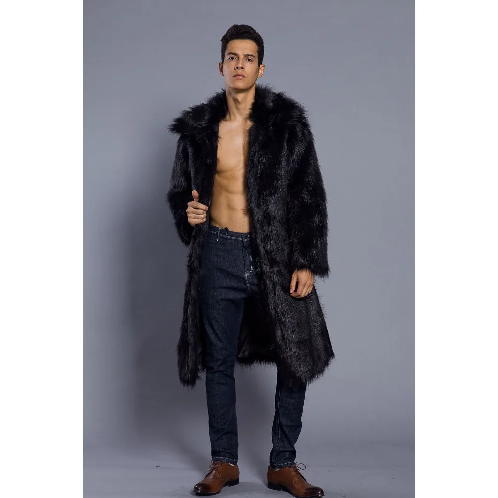

Luxury Brand High-Quality Fur Jacket Men Lapel Warm Trench Coat Faux Fur Coat Soft Mid-Length Coat Snow Clothing Cold-Resistant