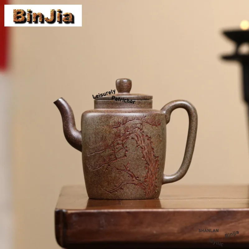 

200 мл креативные чайники из фиолетовой глины Исин, горшок ручной работы с необработанной рудой, дракон на спине, зеленая грязь, чайник с ситечком, китайский чайный сервиз Zisha