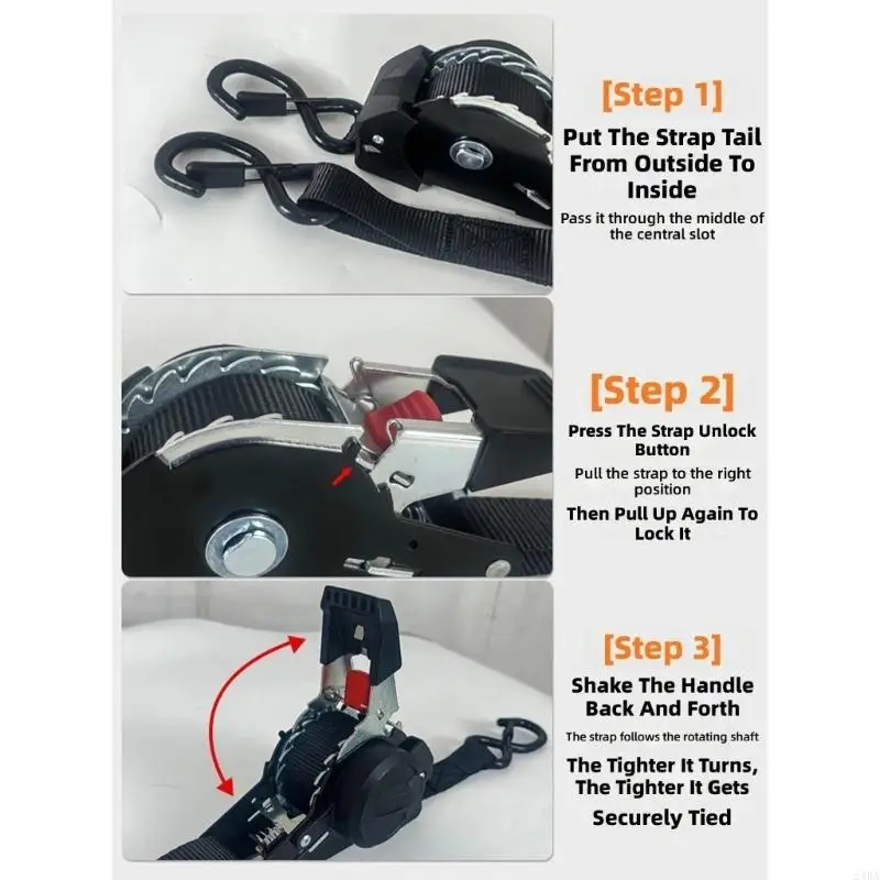  Easy Retract Strap Auto Retracting 1653lb Strength Heavy Duty for Motorcycle Truck Cargo Secure Soft Clip Protections