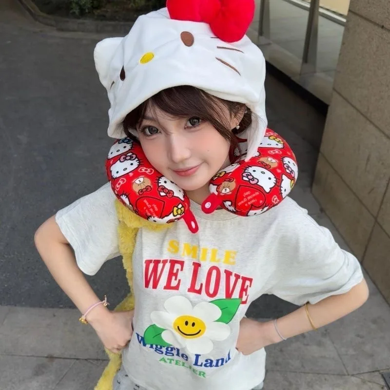 

Anime Hello Kitty U Shaped Neck Pillow Kt Cat Soft Travel Pillow for Airplane Car Office Nap Plush Support Cushion Birthday Gift