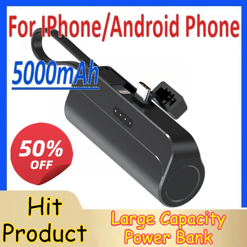 

5000mAh Mini Power Bank Portable for IPhone/Android Phone Fast Charge with Type-C /Lightning Plug Compact Emergency Battery Pack
