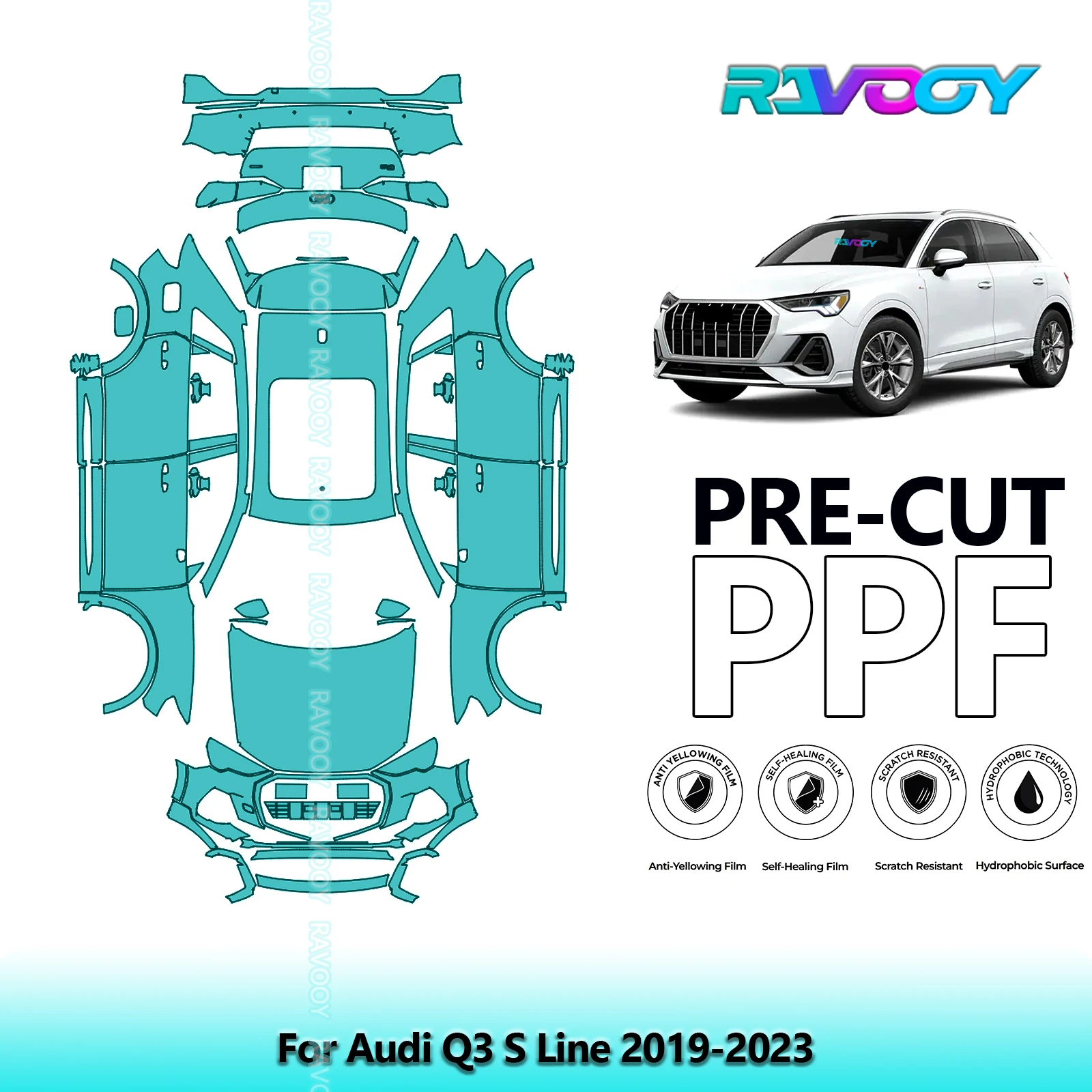 RAVOOY Custom-Fit Precut TPU PPF Full Vehicle Clear Bra Stone Guard EU UK For Audi Q3 S Line 2019-2023