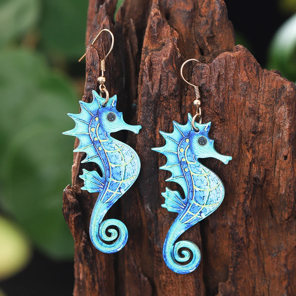 Cring Coco Fashion Seahorses Earrings Dolphins Sea Turtles Earrings Trend Acrylic Earring Jewelry for Women Girls Festival Gifts