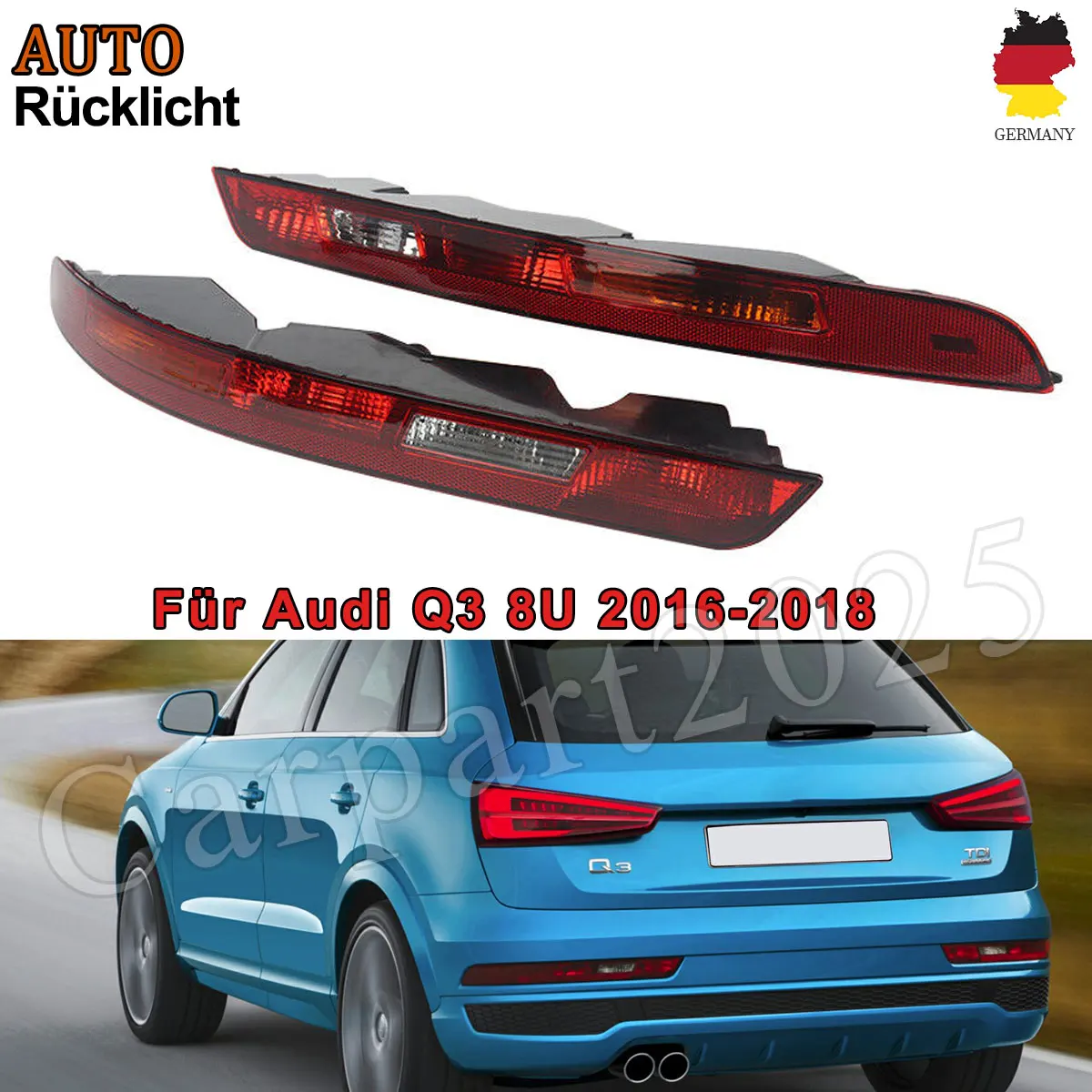 Left or Right Centre Brake Light Assembly For Audi Q3 2015~2021 Rear Bumper Lower Reflector Brake Fog Light Lamp Signal Light