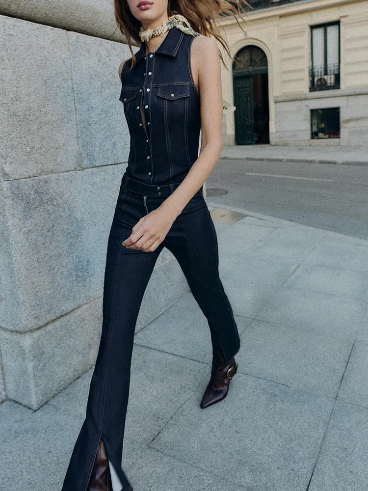 High-End Women's Winter New Arrival Svel Slim Fit Denim Overall Outfit ZA2025 Trendy Stage Costume Ethnic Faion