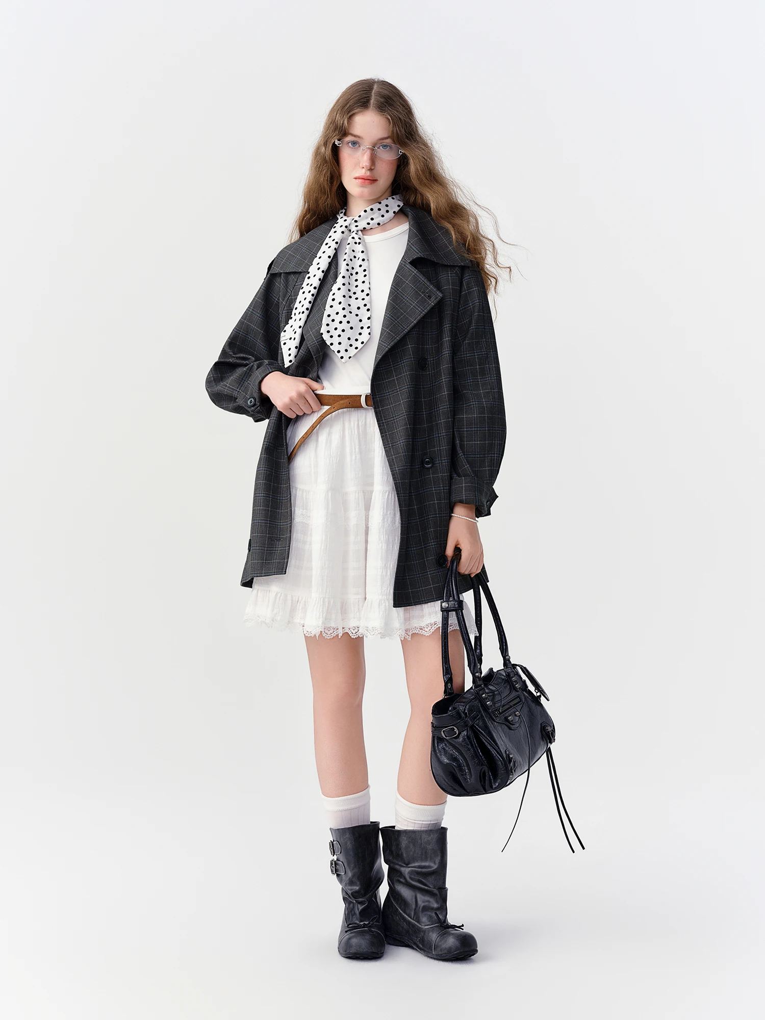 DUSHU 2026 Fall Women's Vintage Plaid Double Breasted Trench Coat - Elegant Timeless British Style for Commute and Daily Wear