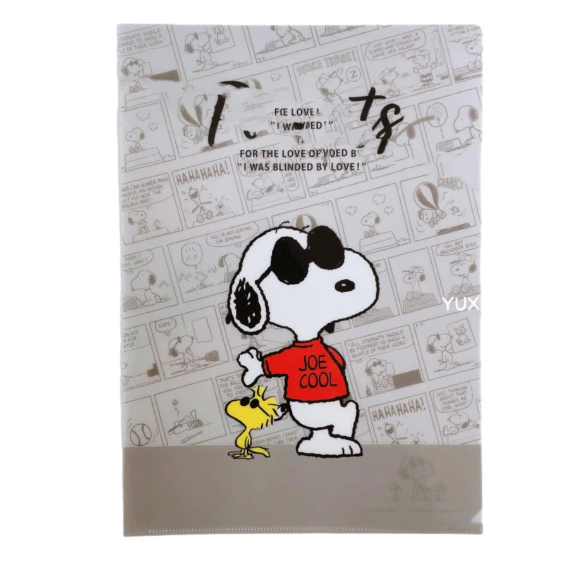 Cartoon Snoopy A4 L-Type File Folder Comic Pattern Single Sheet Document Holder Waterproof Paper Storage Pocket School Office