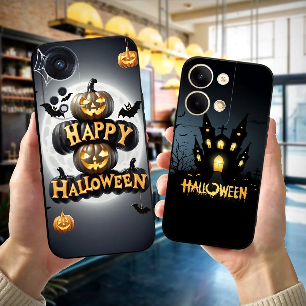 Black Tpu Case For OPPO Reno 7 7Z 8 Lite 4G 5G PRO F11 F17 F15 F19 F19S F21 Happy Halloween