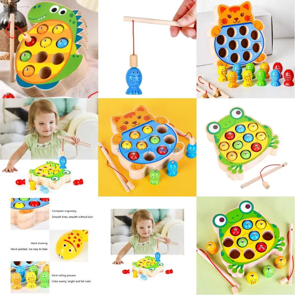 090B Juguete educativo madera para niños, tablero pesca, juego preescolar para niños