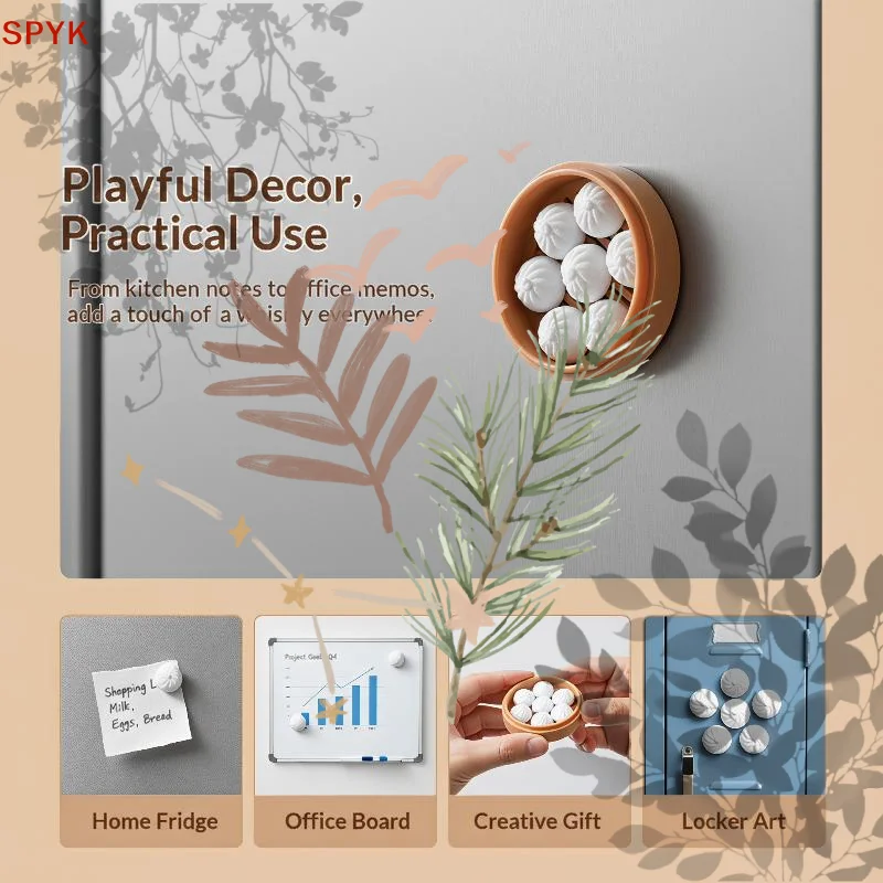 3D Printing Bun Dumpling Fridge Magnet Plastic Realistic Miniature: Food Magnetic Sticker Whimsical DIY Label