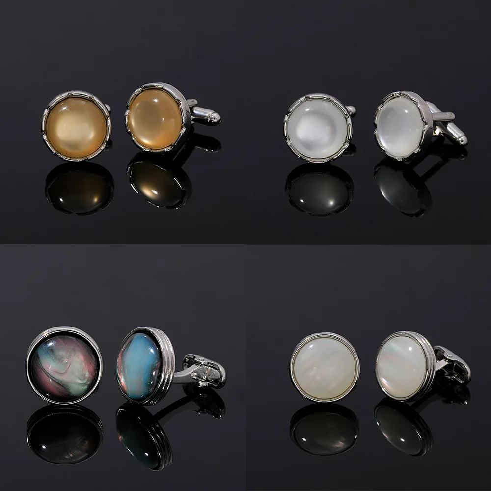 Round Crystal Cufflinks for Men French Cuff Shirt Formal Business Suit Elegant European Style Dress Accessories