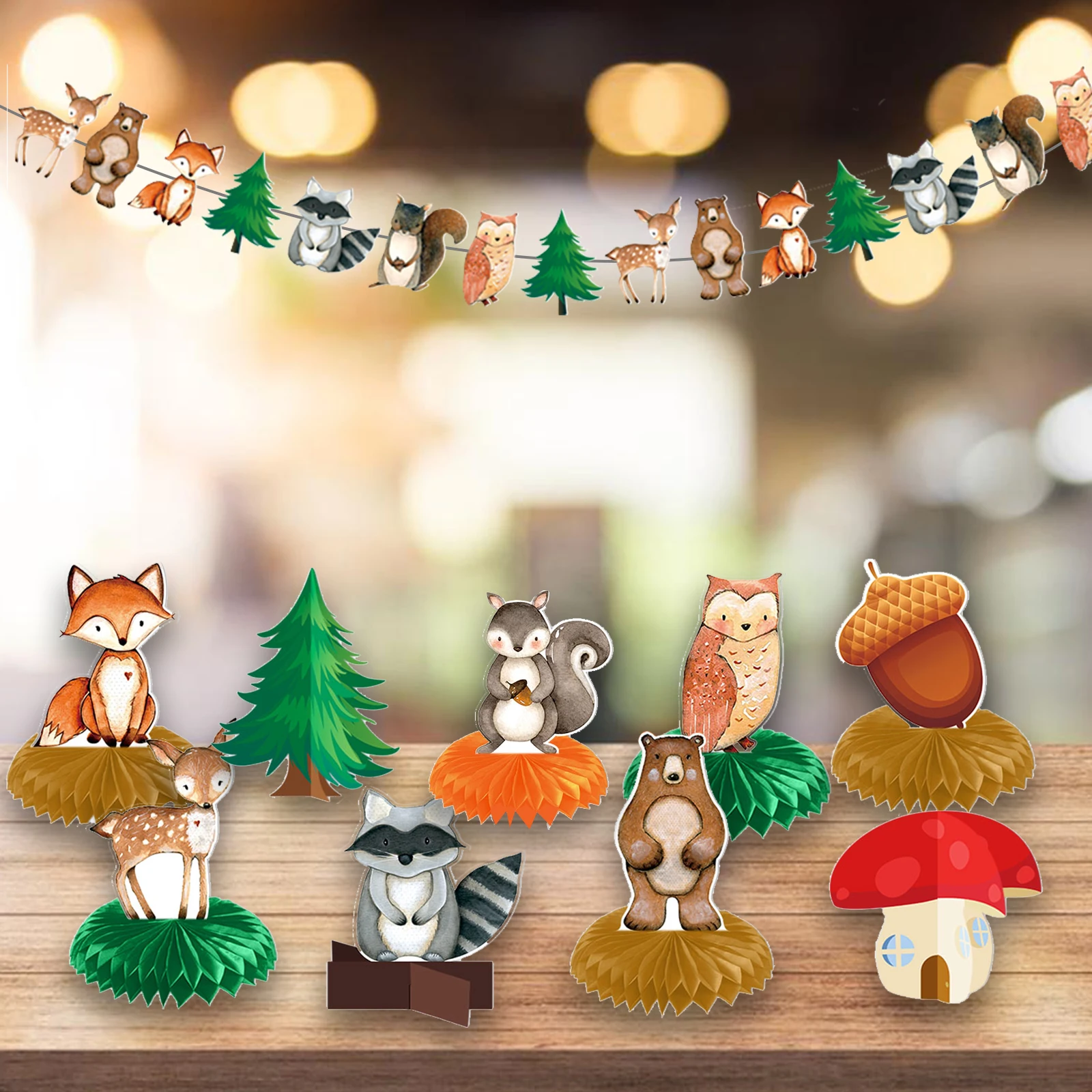 10 Pcs Jungle Animals Party Decoration with Honeycomb Centerpieces for Shower Wild Forest Theme Birthday Party Decor Supplies