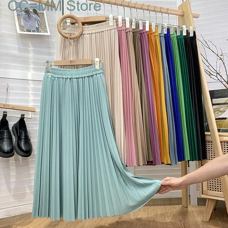 New Pleated Skirts Women Vintage High Waist Long Korean Fashion Clothing Harajuku Skirt Summer Loose Casual Black