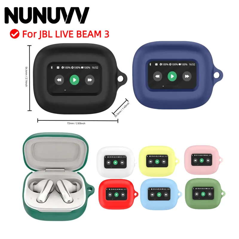 

NUNUVV Silicone Case Protective Cover Colorful Washable Charging Box Sleeve With Hook For JBL LIVE BEAM 3 Bluetooth Headphone
