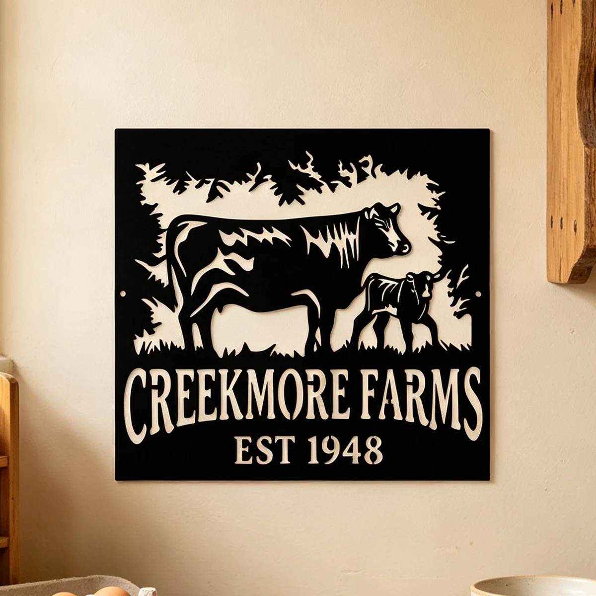 Personalized Cow Farm Sign, Custom Family Name Wall Sign for Farm, Large Outdoor Ranch Metal Sign, Farmhouse，Monogram Wall Decor