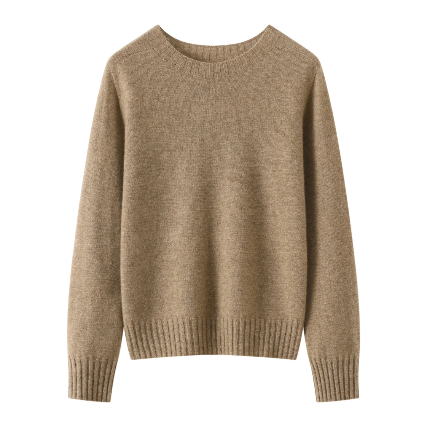 Autumn Winter Cashmere Wool Sweater Whole Garment O-Neck Long Sleeve Base Layer Solid Color Minimalist Versatile Woman Knit Top