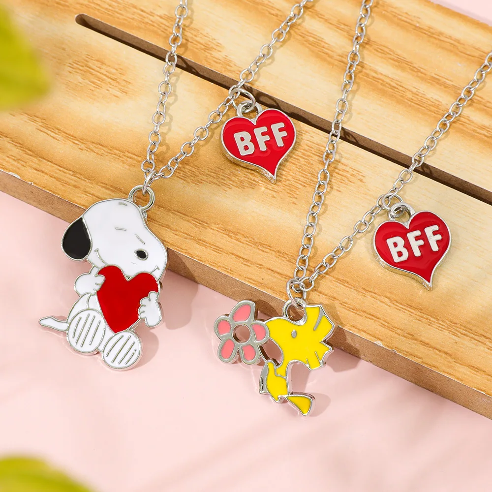 Cartoon Dog BFF Matching Necklace Enamel Heart Letter Pendant Necklaces Friendship Best Friend Matching Jewelry Birthday Gift