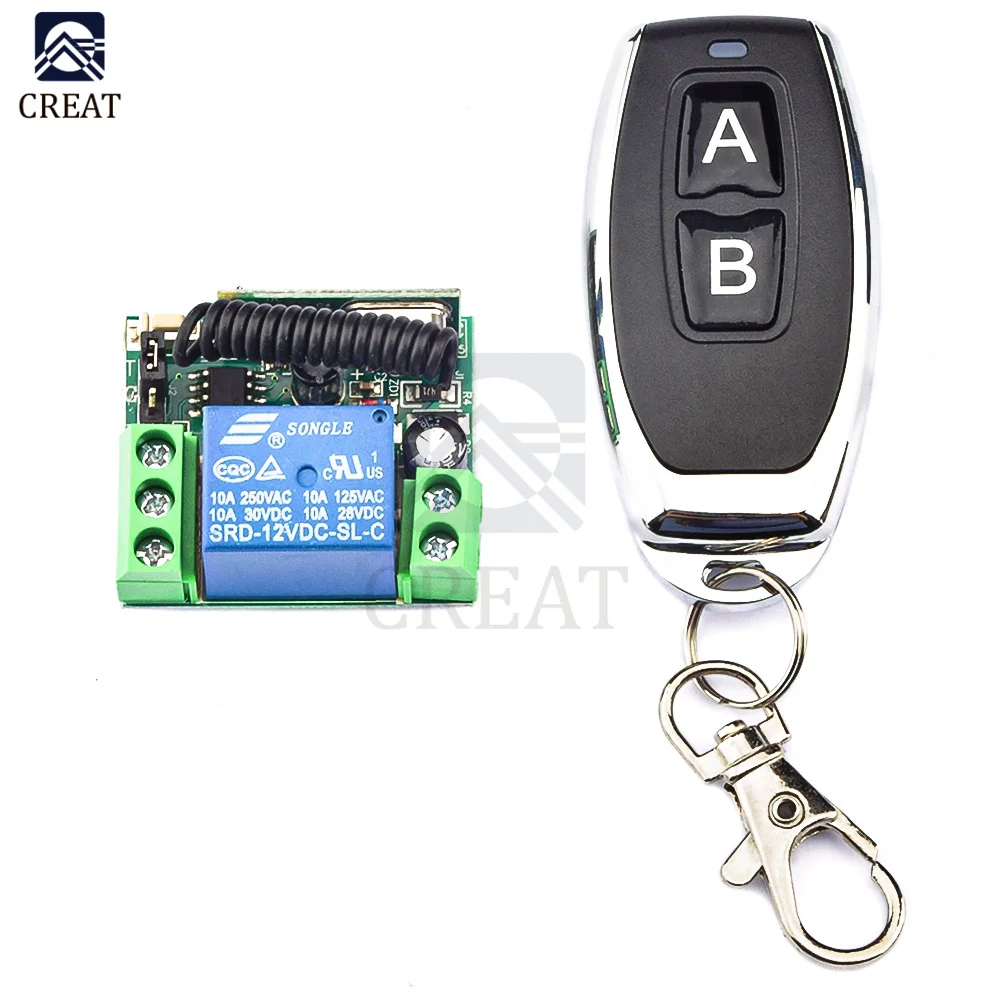 DC12V 10A Relay 1 CH 433Mhz Wireless RF Remote Control Switch Transmitter with Receiver Module for LED Light Door Remote Control